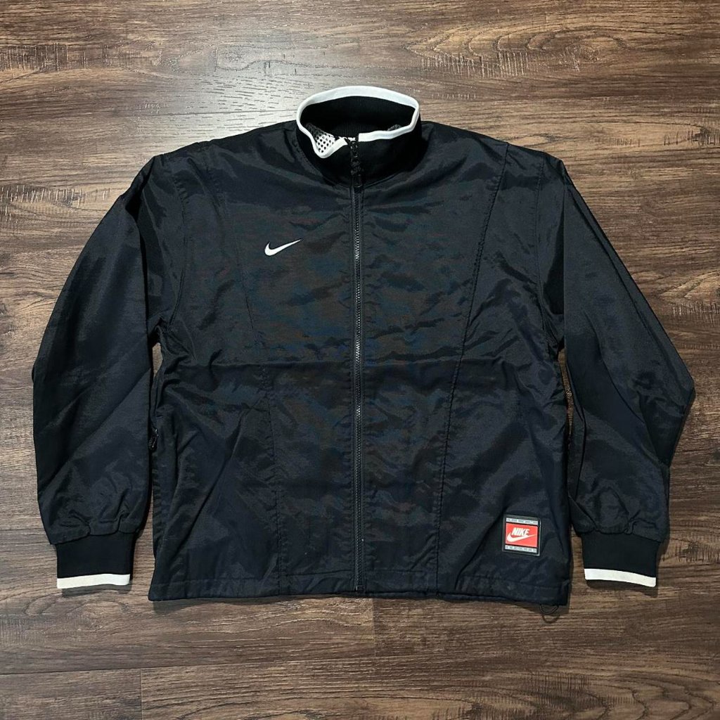 Vintage 90s Nike Black Windbreaker Jacket White Accents - Women's S